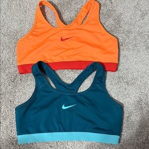 Nike Orange and Teal Sports Bra Duo size large